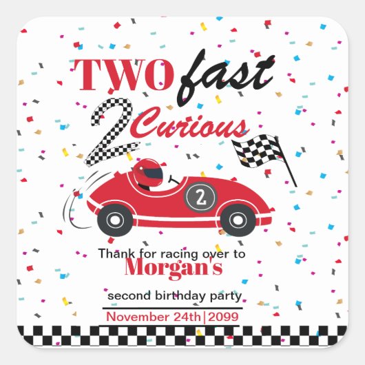 2高速2好奇心レッドスポーツカー第2誕生日 スクエアシール (正面)