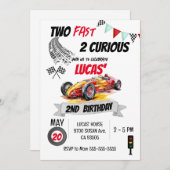 2高速2好奇心レッドレースカー2nd誕生日ボーイ 招待状 (正面/裏面)