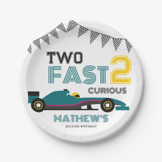 2高速2好奇心レースカー2nd誕生日パーティー ペーパープレート (正面)