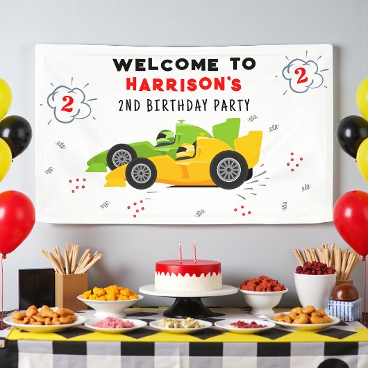2高速2歳の誕生日キッズレーシングカーへようこそ 横断幕