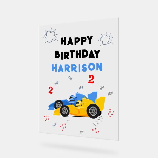 2高速2歳の誕生日キッズレーシングカー名 アクリルサイン (傾斜)