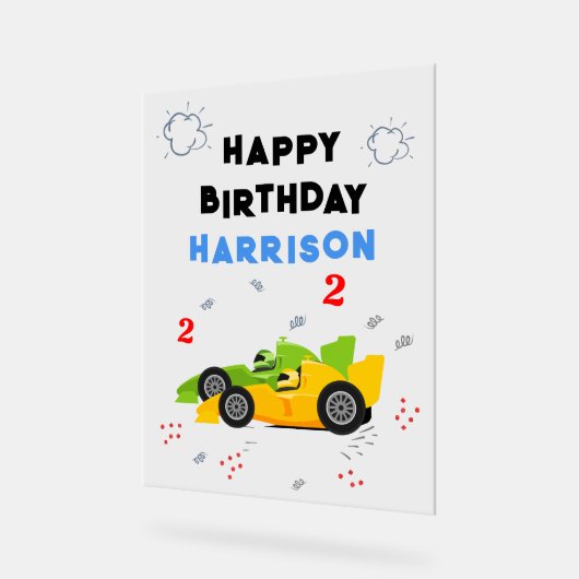 2高速2歳の誕生日キッズレーシングカー名 アクリルサイン (傾斜)