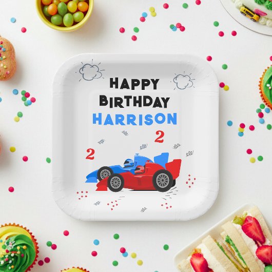2高速2歳の誕生日キッズレーシングカー名 ペーパープレート
