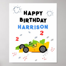 2高速2歳の誕生日キッズレーシングカー名 ポスター