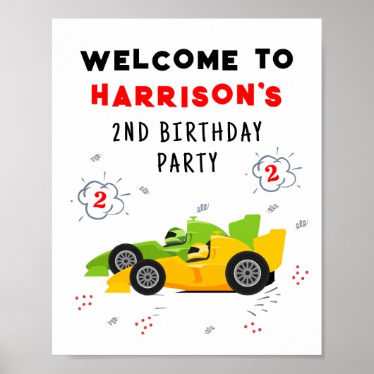 2高速2歳の誕生日キッズレーシングカー名 ポスター (正面)