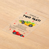 2高速2歳の誕生日キッズレーシングカー アクリル招待状 (レイダウン)