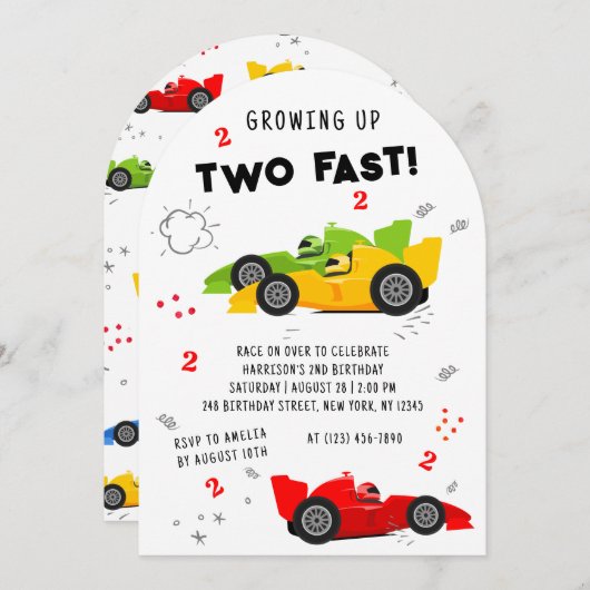 2高速2歳の誕生日キッズレーシングカー 招待状 (正面/裏面)
