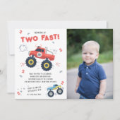 2高速2番目の誕生日キッズモンスターカートラックの写真 招待状 (正面)