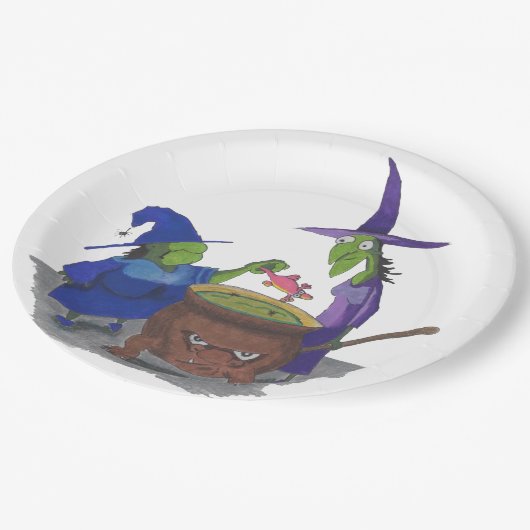 2魔女がカルドロンハロウィーンでポーションを醸造 ペーパープレート (アングル)