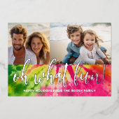 2鮮やか枚の写真のネクタイ染めクリスマス – ああ何おもしろい! 箔シーズンカード (正面)