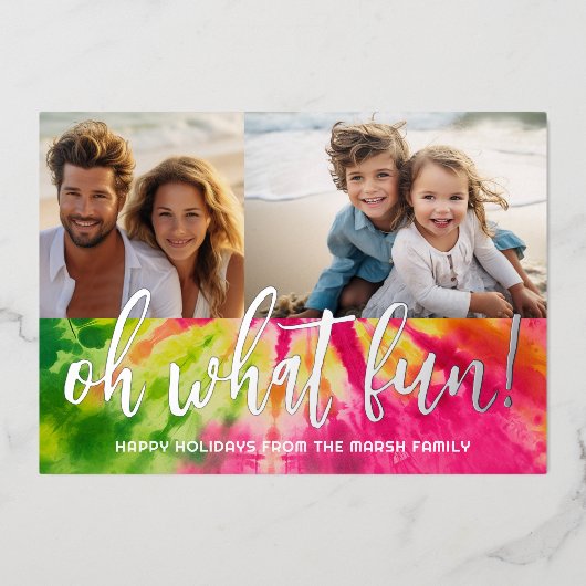 2鮮やか枚の写真のネクタイ染めクリスマス – ああ何おもしろい! 箔シーズンカード (正面)