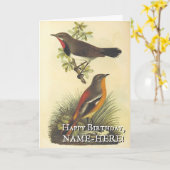 2鳥、ヴィンテージルック誕生日グリーティングカード カード (黄色い花)