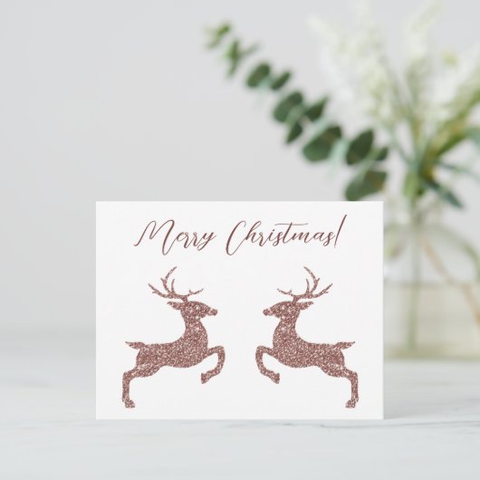 2鹿インバラフェイク金ゴールドピンクグリッタールック ポストカード (スタンド正面)