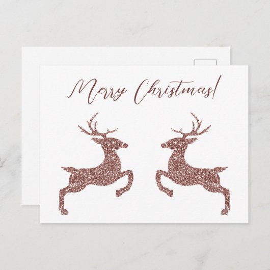 2鹿インバラフェイク金ゴールドピンクグリッタールック ポストカード (正面/裏面)