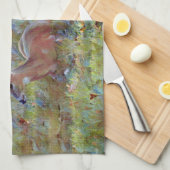 2鹿ベビー鹿の休憩牧草地アートタオル キッチンタオル (四つ折り)