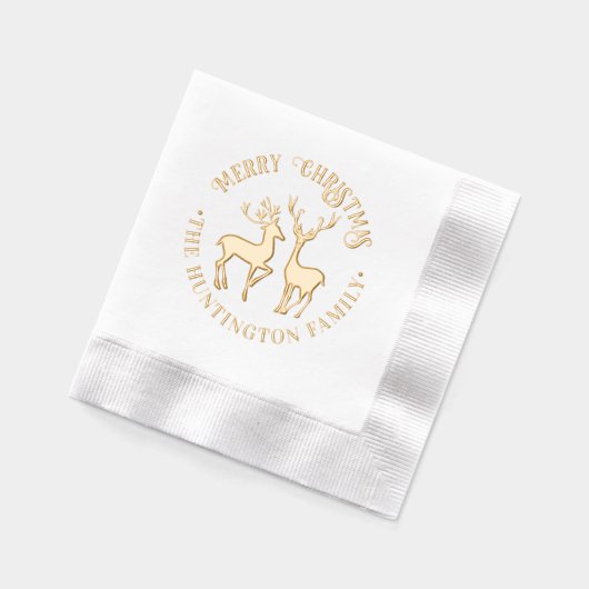 2鹿素朴メリークリスマスグリーティングファミリー名 箔ナプキン (左)
