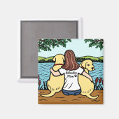 2黄ラブラドールと母ロング葉 マグネット (正面/裏面)