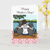 2黒いラブラドールおよびお母さん カード (黄色い花)