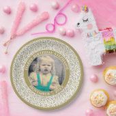 20あなたの写真の乱数パターン金ゴールド/白 ペーパープレート (パーティー)