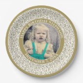 20あなたの写真の乱数パターン金ゴールド/白 ペーパープレート (正面)