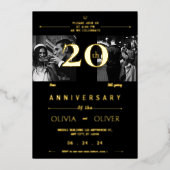 20おもしろい周年結婚当時と現在の金ゴールド 箔招待状 (正面)