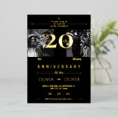 20おもしろい周年結婚当時と現在の金ゴールド 箔招待状 (立ち正面)