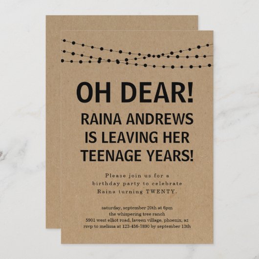 20おもしろい番目の誕生日招待状 招待状 (正面/裏面)