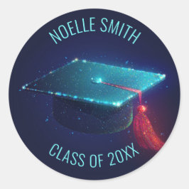 20きらめくXXクラスのブルー卒業キャップ ラウンドシール