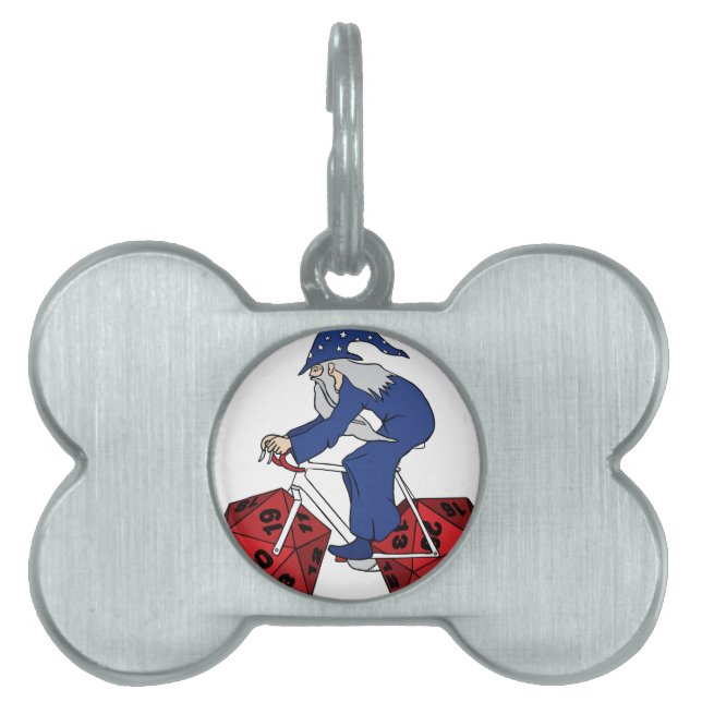 20の味方されたサイコロの車輪が付いている魔法使いの乗馬のバイク ペットネームタグ (正面)