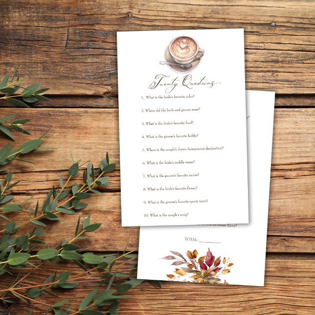 20の質問の愛はコーヒーシャワーゲームを醸造する (Twenty questions love is brewing coffee fall shower game card cappuccino bridal shower games)