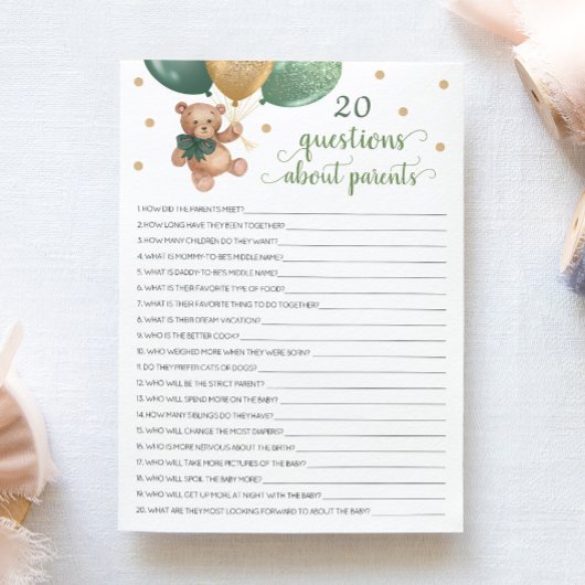 20の質問両親テディベアカード 招待状