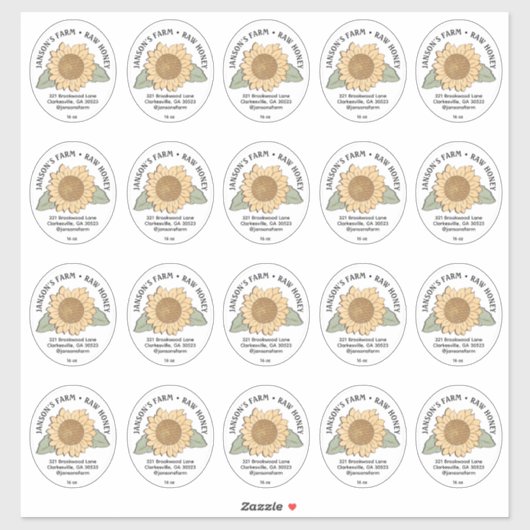 20ひまわり付き小さな楕円形のハニーラベル シール (シート)