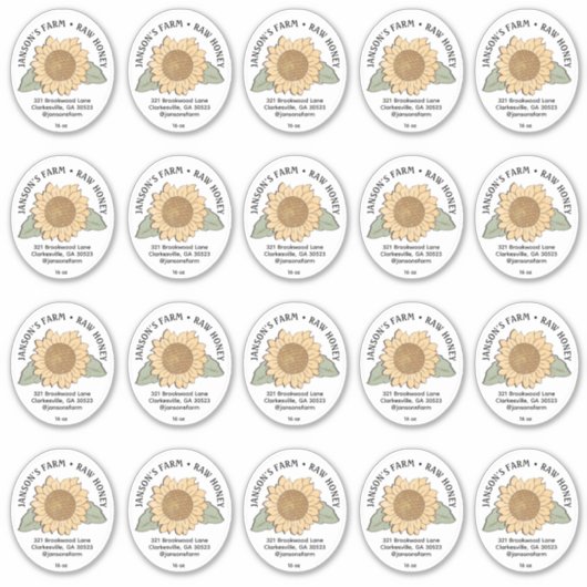 20ひまわり付き小さな楕円形のハニーラベル シール (正面)