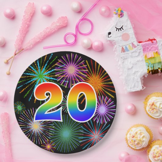 20イベント-おもしろい、カラフル、はっきりした、虹20 ペーパープレート (パーティー)