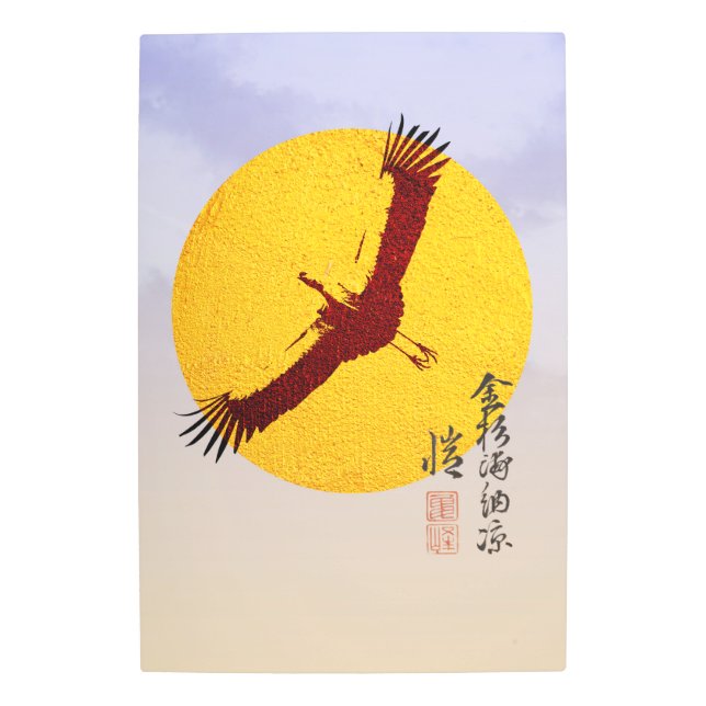 20インチx 30インチクレー飛んでいるン（金の太陽を通過） メタルプリント (正面)