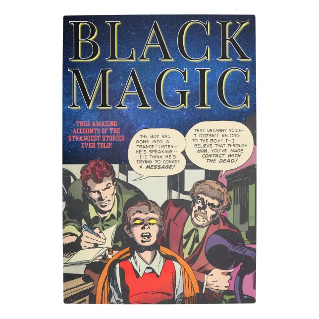 20インチx 30インチブラック魔法レトロホラーヴィンテージ漫画 メタルプリント (正面)