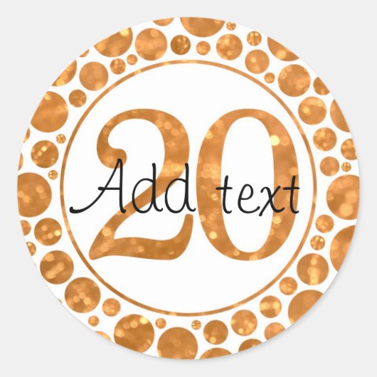 20イン金ゴールド- 20th Birthday Partyスタンプ ラウンドシール (正面)