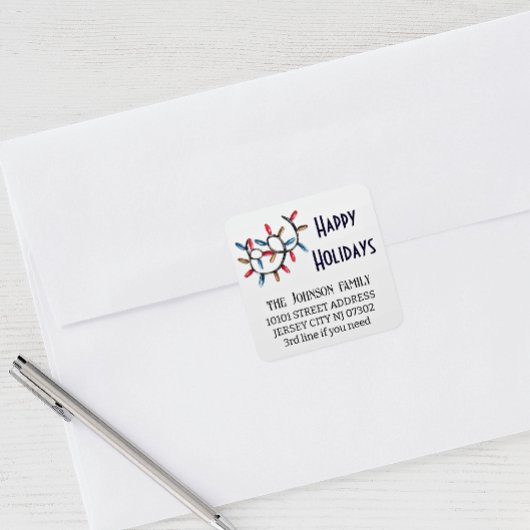 20カスタム差出人住所ハッピーホリデイズ スクエアシール