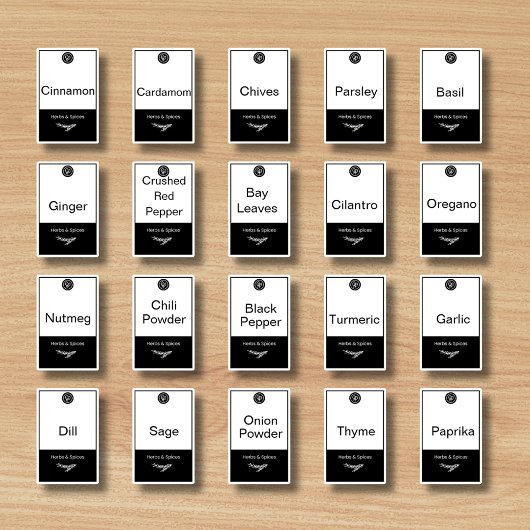20キッチンハーブとスパイス、ブラック&ホワイトトレンディー シール