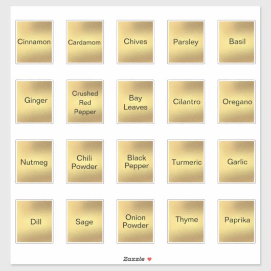 20キッチンハーブとスパイス、ブラック&金ゴールドメタリック シール (シート)