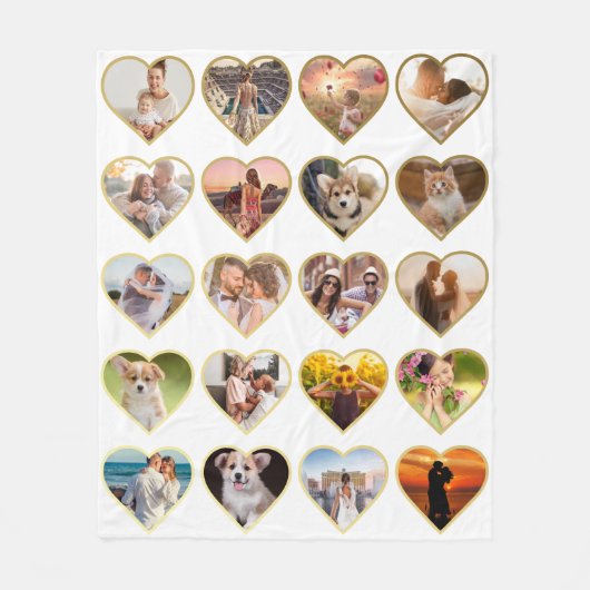 20ゴールデンパーソナライズされたハートフォトコラージュ フリースブランケット (正面)