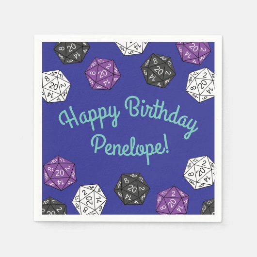 20サイドサイコロDNDゲーム子供の誕生日パーティー スタンダードカクテルナプキン (正面)