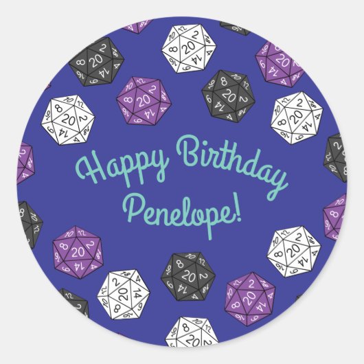 20サイドサイコロDNDゲーム子供の誕生日パーティー ラウンドシール (正面)