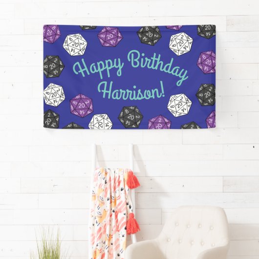 20サイドサイコロDNDゲーム子供の誕生日パーティー 横断幕 (インサイチュ)