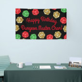 20サイドサイコロDNDゲーム誕生日グリーンレッド金ゴールド 横断幕 (トレードショー)