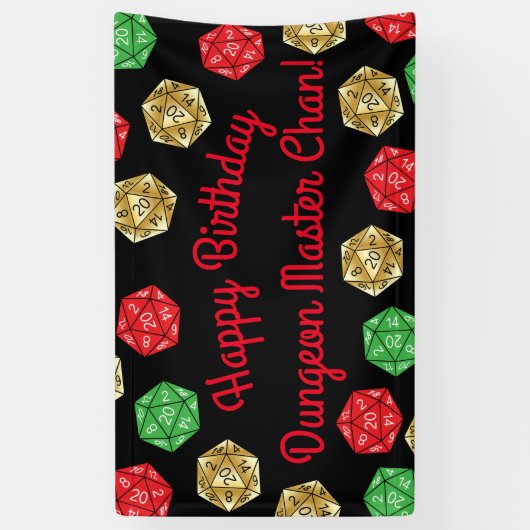20サイドサイコロDNDゲーム誕生日グリーンレッド金ゴールド 横断幕 (縦)