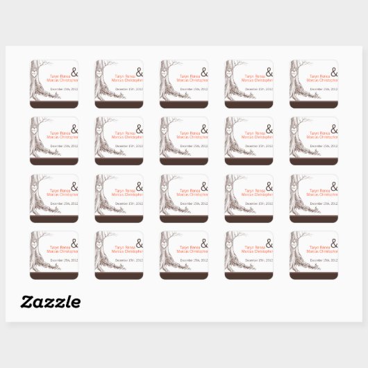 20スティッカー秋ツリーイニシャル彫刻オータム スクエアシール (シート)