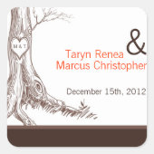 20スティッカー秋ツリーイニシャル彫刻オータム スクエアシール (正面)