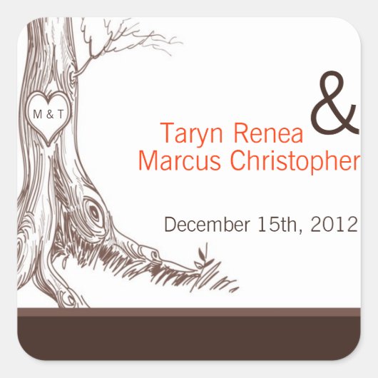 20スティッカー秋ツリーイニシャル彫刻オータム スクエアシール (正面)