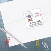 20スノーグローブ差出人住所ブルーレッドクリスマス スクエアシール